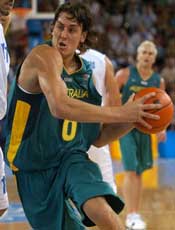 Andrew Bogut in action for the Boomers in Athens