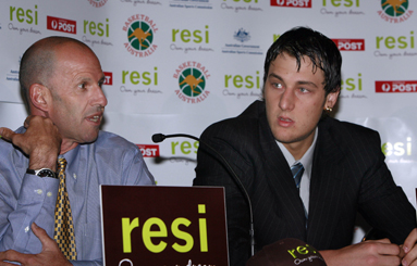 Andrew Bogut and Boomers coach Brian Goorjian